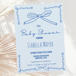 Inbjudan till Retro Blue Hand plockade Bow Baby Sh