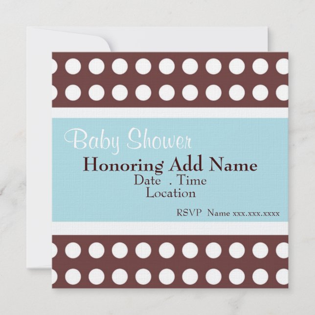 Inbjudan till Retro Blue och Brown Dots Baby Showe (Framsida)