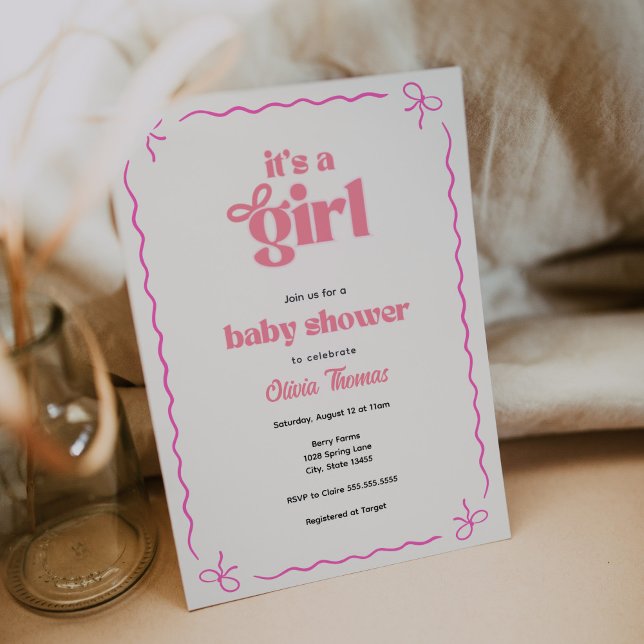 Inbjudan till Retro Bow Rosa Flicka Shower (Skapare uppladdad)