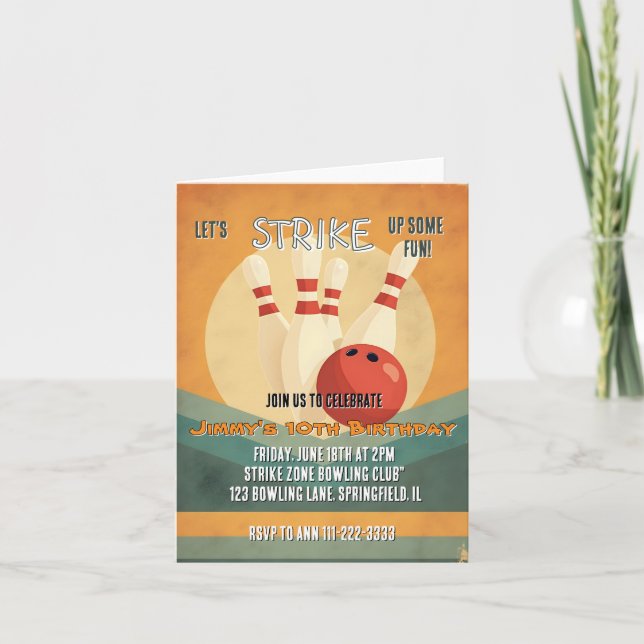 Inbjudan till Retro Bowling Barns födelsedag-parti (Framsida)