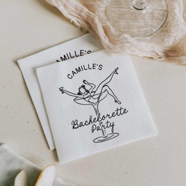 Inbjudan till Retro Champagne Bachelorette-partiet Pappersservett (Retro Glam Bachelorette Party Paper Napkins)