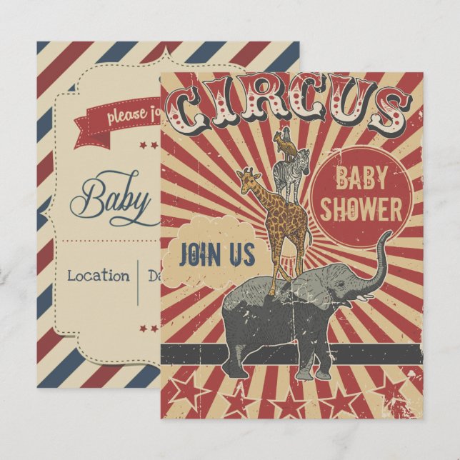 Inbjudan till Retro Circus-babyskor (Fram/baksida)