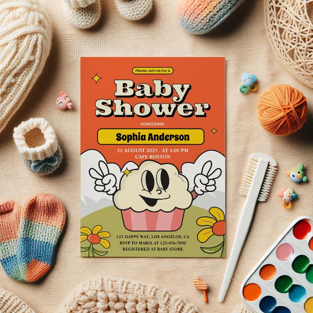 Inbjudan till Retro Cute Cuppie Baby Shower (Skapare uppladdad)