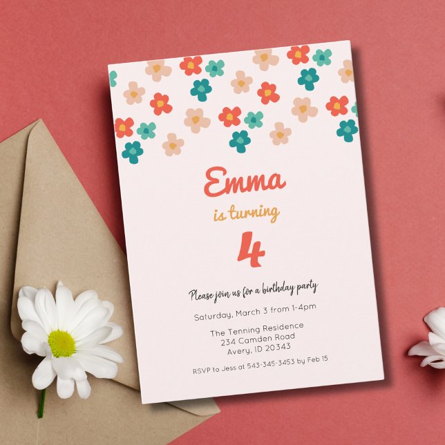 Inbjudan till Retro Daisys Rosa Flick kalas (Skapare uppladdad)