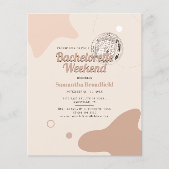 Inbjudan till Retro Disco Bachelorette Helg-partie (Framsida)