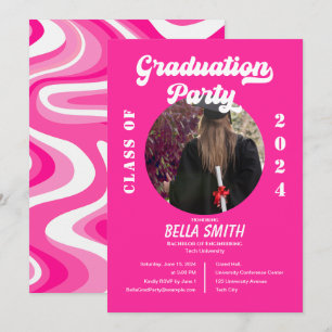 Inbjudan till Retro Funky Shock rosa Studenten