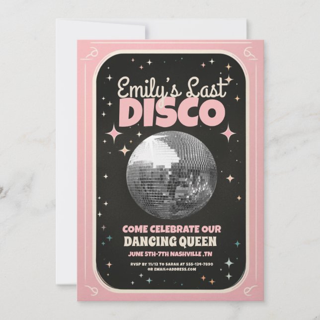 Inbjudan till Retro Last Disco Bachelorette Helg (Framsida)