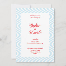 Inbjudan till Retro Light Blue Wave Wedding