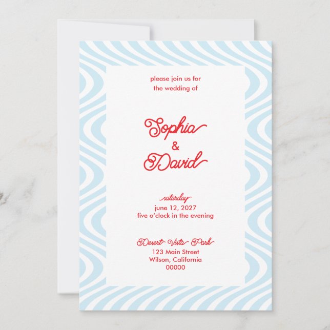 Inbjudan till Retro Light Blue Wave Wedding (Framsida)