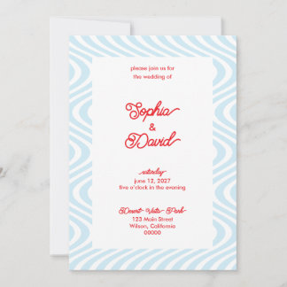 Inbjudan till Retro Light Blue Wave Wedding