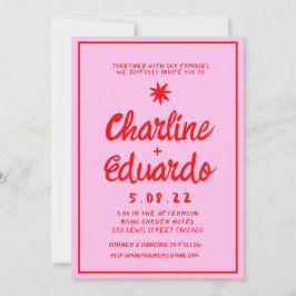 Inbjudan till Retro Rosa- och Red Handwrite-bröllo