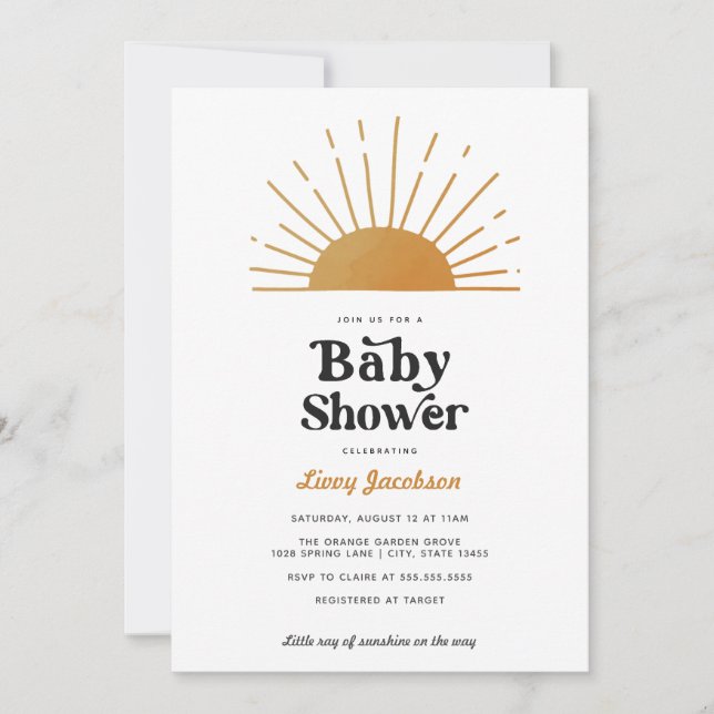 Inbjudan till Retro Sunshine Baby Shower (Framsida)