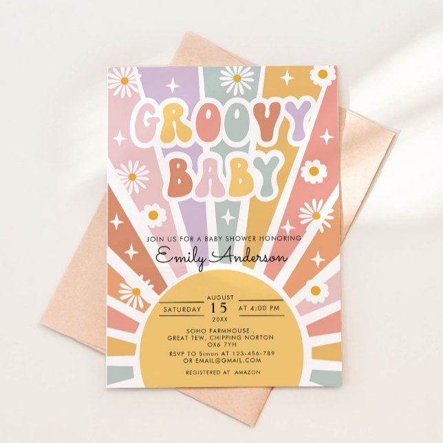 Inbjudan till Retro Sunshine Groovy Baby Shower (Skapare uppladdad)