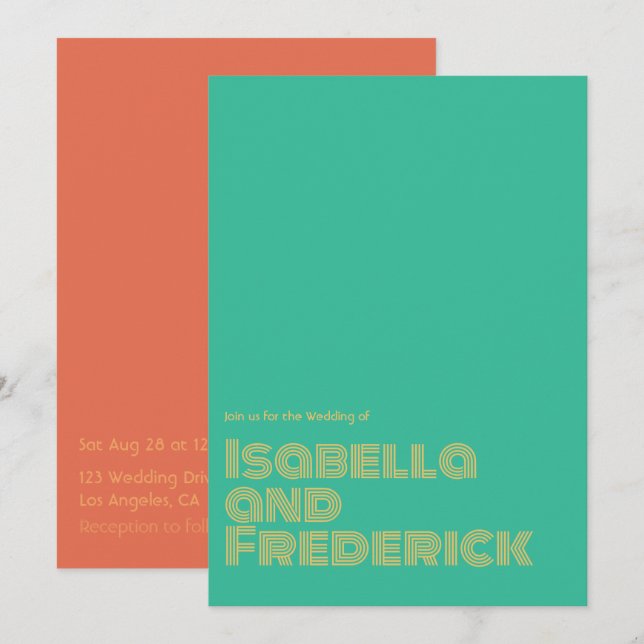 Inbjudan till Retro Typography-bröllop (Fram/baksida)