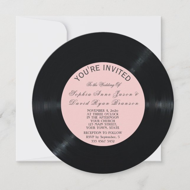  inbjudan till retro Vinyl Record Wedding (Framsida)
