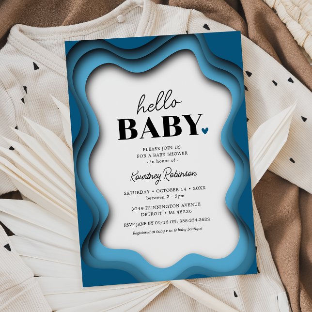 Inbjudan till Retro Wave Blue Boy Baby Shower (Skapare uppladdad)