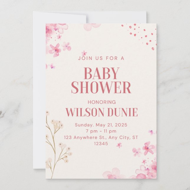 Inbjudan till ro Blommigt Cute Baby Shower (Framsida)