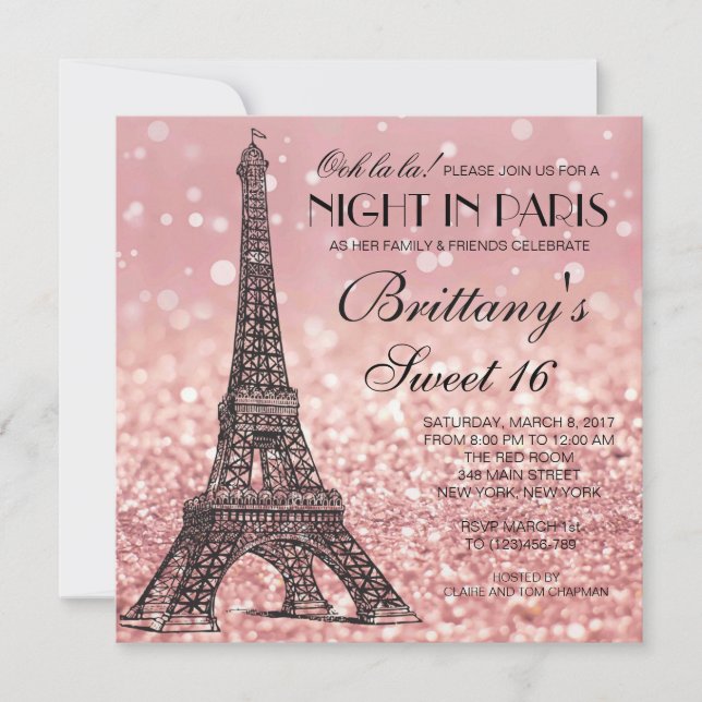 Inbjudan till Ro Eiffel Torn Paris Sweet 16-inbjud (Framsida)