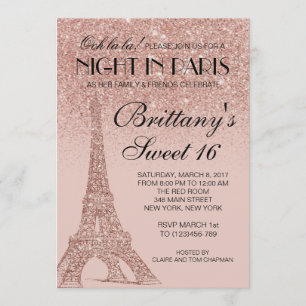 Inbjudan till Ro Eiffel Torn Paris Sweet 16-inbjud