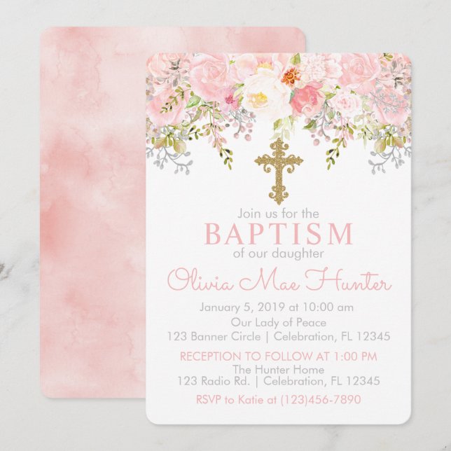 Inbjudan till Ro Garden Girl Baptism (Fram/baksida)