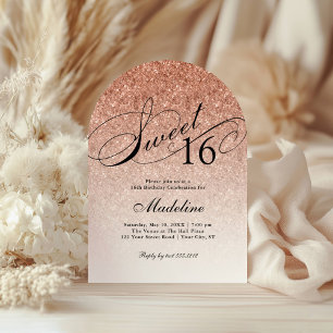Inbjudan till ro Glam Glitter Arched Sweet 16 Guld