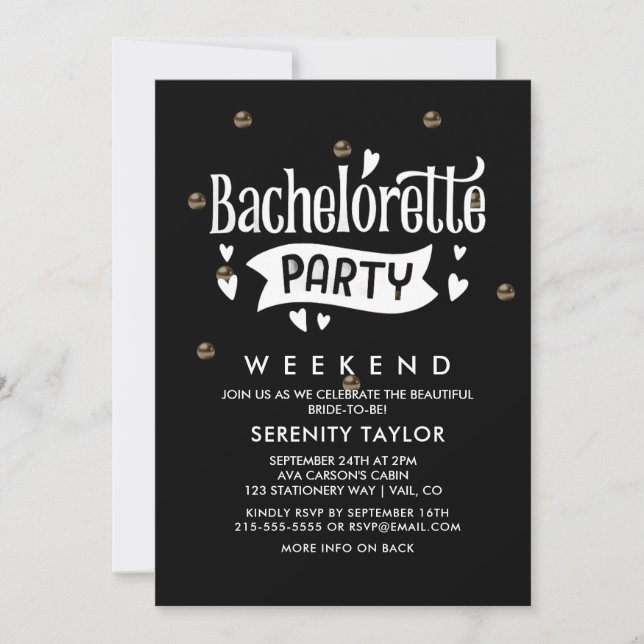 Inbjudan till ro Guld Glam Bachelorette Helg (Framsida)