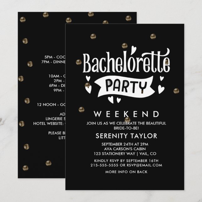 Inbjudan till ro Guld Glam Bachelorette Helg (Fram/baksida)