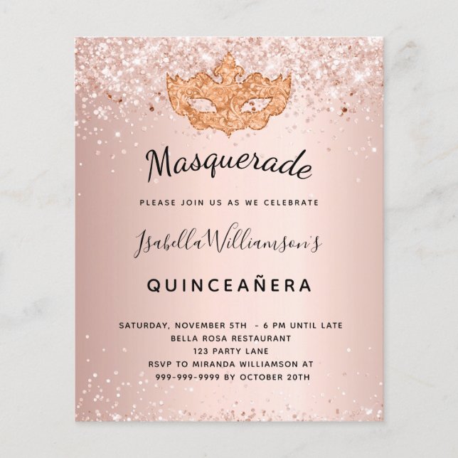 Inbjudan till ro guld Quinceanera (Framsida)