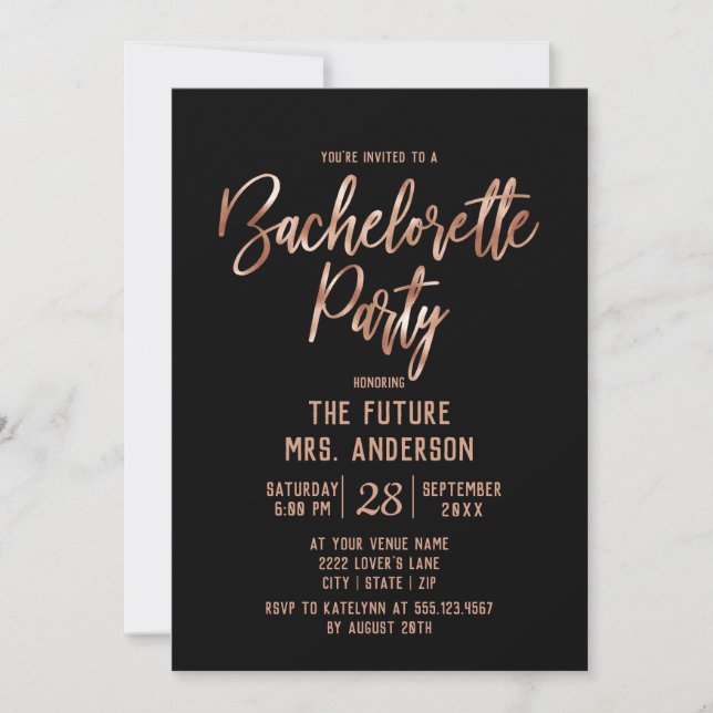 Inbjudan till ro-Guld-typografi av Bachelorette-pa (Framsida)