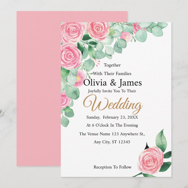 Inbjudan till ro och eukalyptus-bröllop (Fram/baksida)