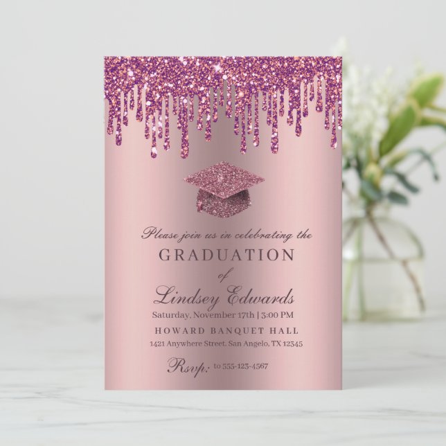 Inbjudan till Ro Rosa Studenten i glitter (Stående Fram)
