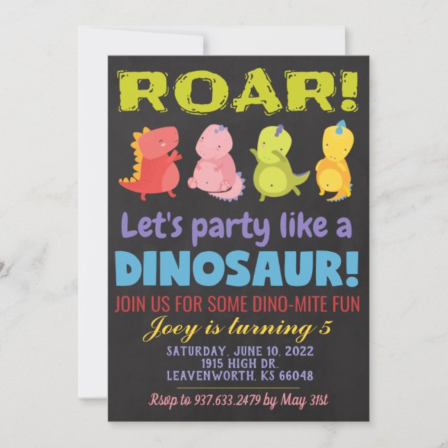 Inbjudan till Roar Dinosaur Birthday (Framsida)