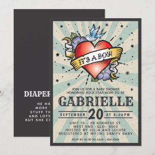 Inbjudan till Rock and roll Tattoo Baby Shower