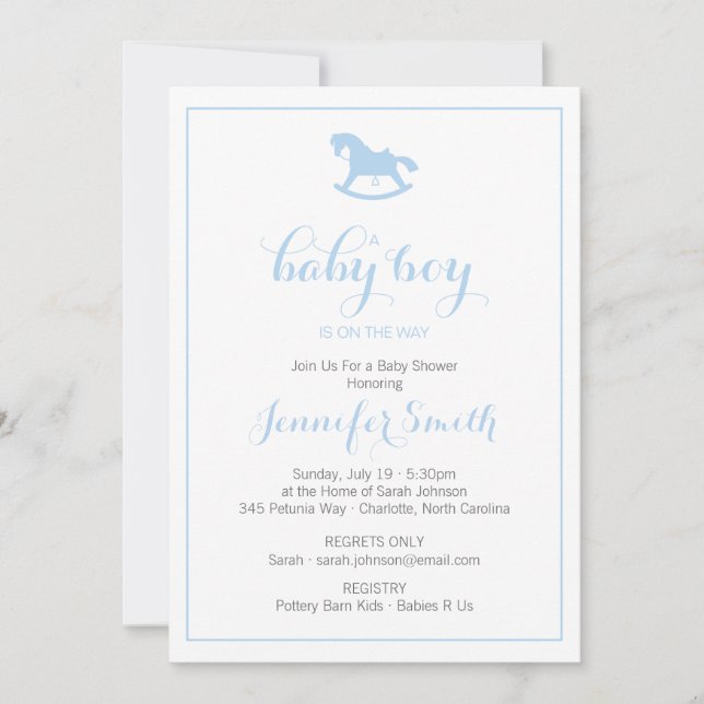 Inbjudan till Rocking Horse Baby Shower Blue (Framsida)
