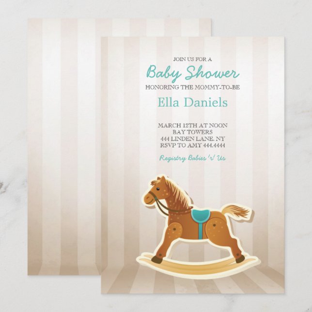 Inbjudan till Rocking Horse Baby Shower Boy (Fram/baksida)