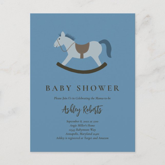 Inbjudan till Rocking Horse Blue Baby Shower (Framsida)