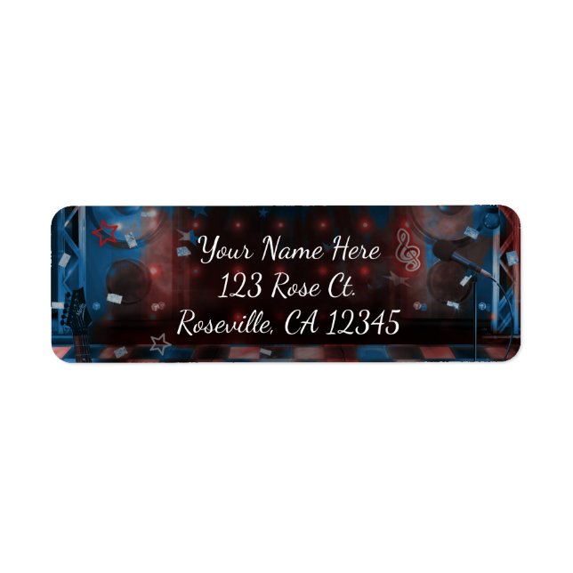 Inbjudan till rockstjärnans musikdansfest på födel returadress etikett (Framsidan)