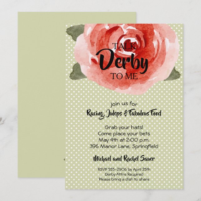 Inbjudan till Röd ros Derby Party (Fram/baksida)
