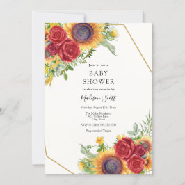 Inbjudan till röd ros och Solblommor Baby Shower