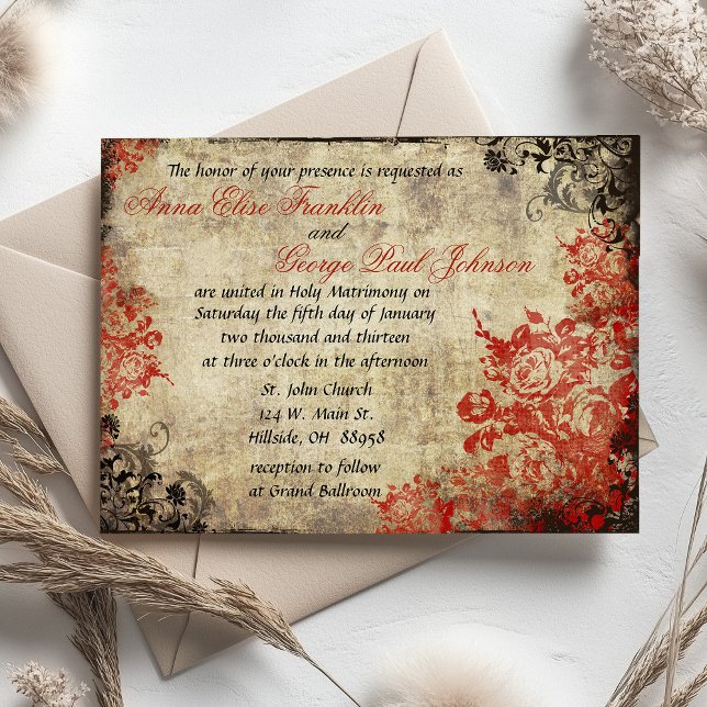 Inbjudan till röd ros Vintage bröllop (Red Roses Vintage Wedding Invitation)