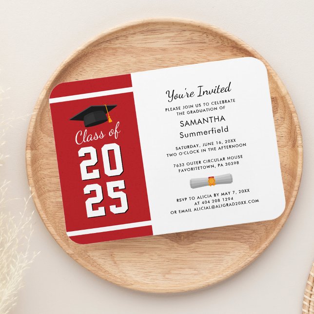 Inbjudan till Röda Student-partiet studenten 2025 Magnet (Graduation 2025 Red Graduate Party Invitation Magnet)