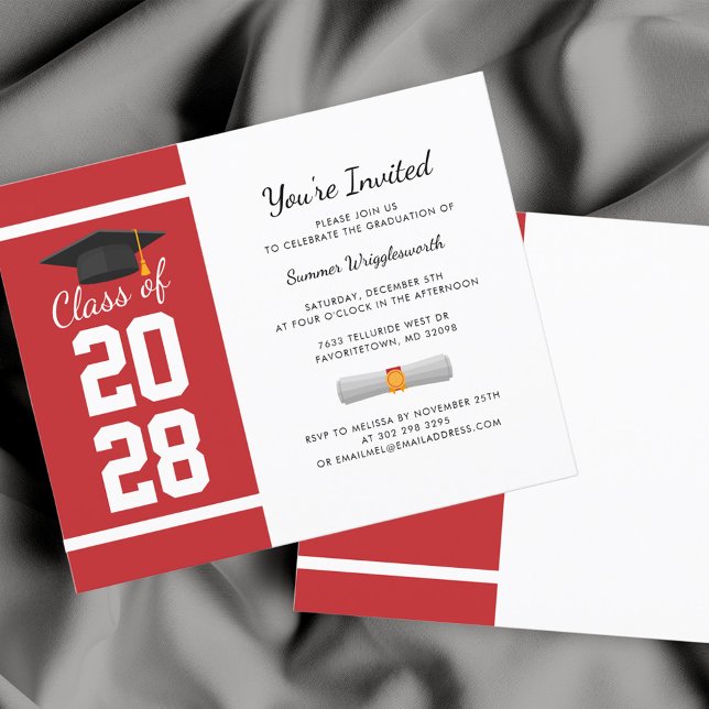 Inbjudan till Röda vita grad-partiet studenten 202 (Graduation 2024 Party Red and White Typography Invitation)