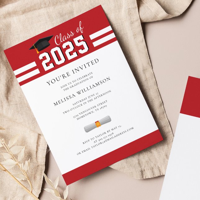 Inbjudan till Röda vita grad-partiet studenten 202 (Graduation 2025 Party Red White Invitation)