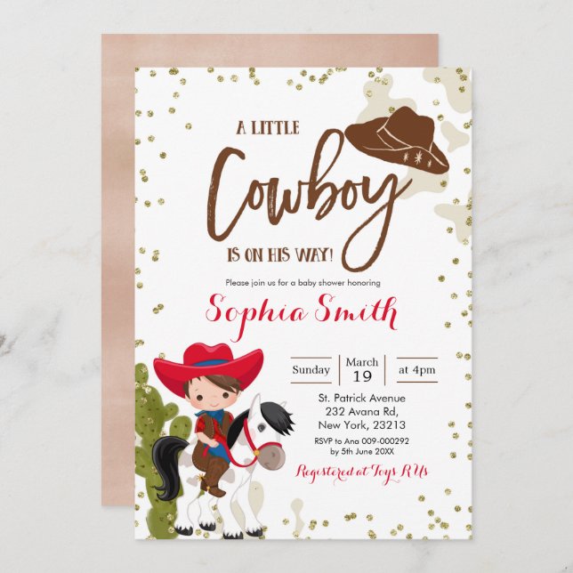 Inbjudan till Rodeo Cowboy Baby Shower (Fram/baksida)