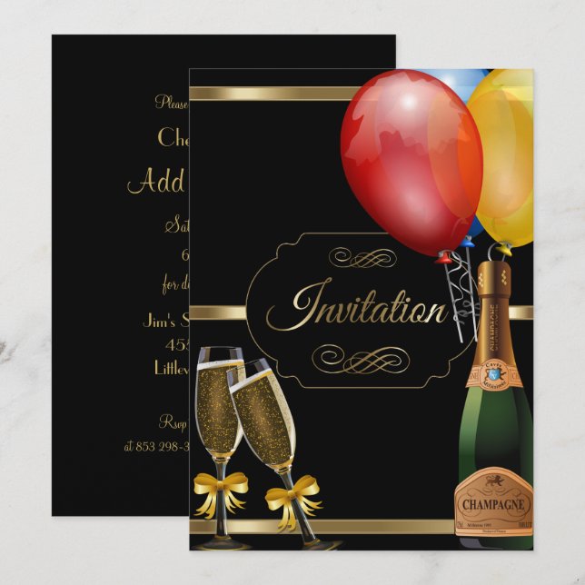 Inbjudan till roligt Black och Guld Party Firande (Fram/baksida)
