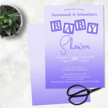 Inbjudan till roligt Lila Ombre BABY Blocks Shower