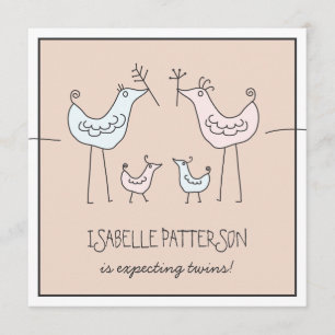 Inbjudan till Roligt Modern Birds Twin Baby Shower