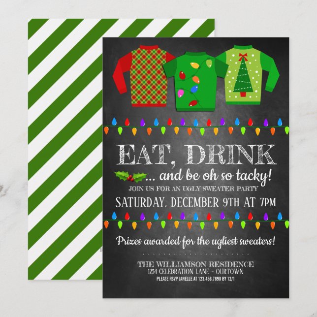 Inbjudan till roligt Ugly jul Sweater Party (Fram/baksida)