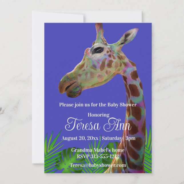 Inbjudan till roligtens funky - färgstark Giraffe- (Framsida)