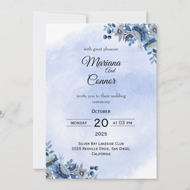 Inbjudan till Romantic Blue Peony Wedding (Framsida)